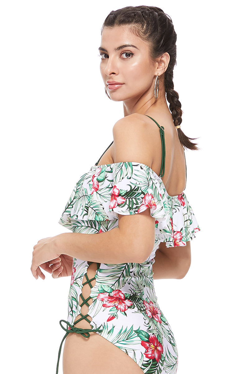 TROPICAL OFF THE SHOULDER ONE PIECE