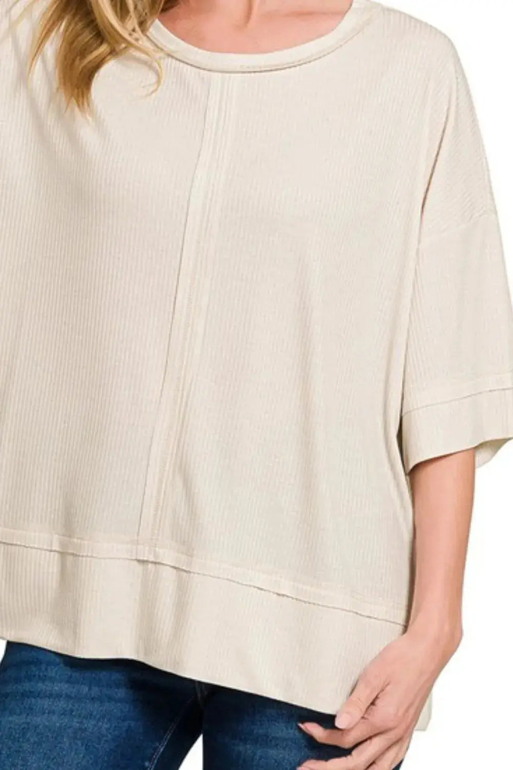 Women's Ribbed Boat Neck Top - Soft & Stretchy Casual Tee