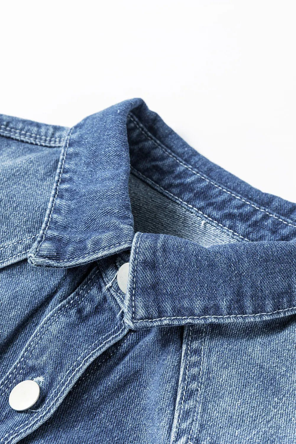 Women's Denim Jacket - Distressed Long - Sky Blue Casual