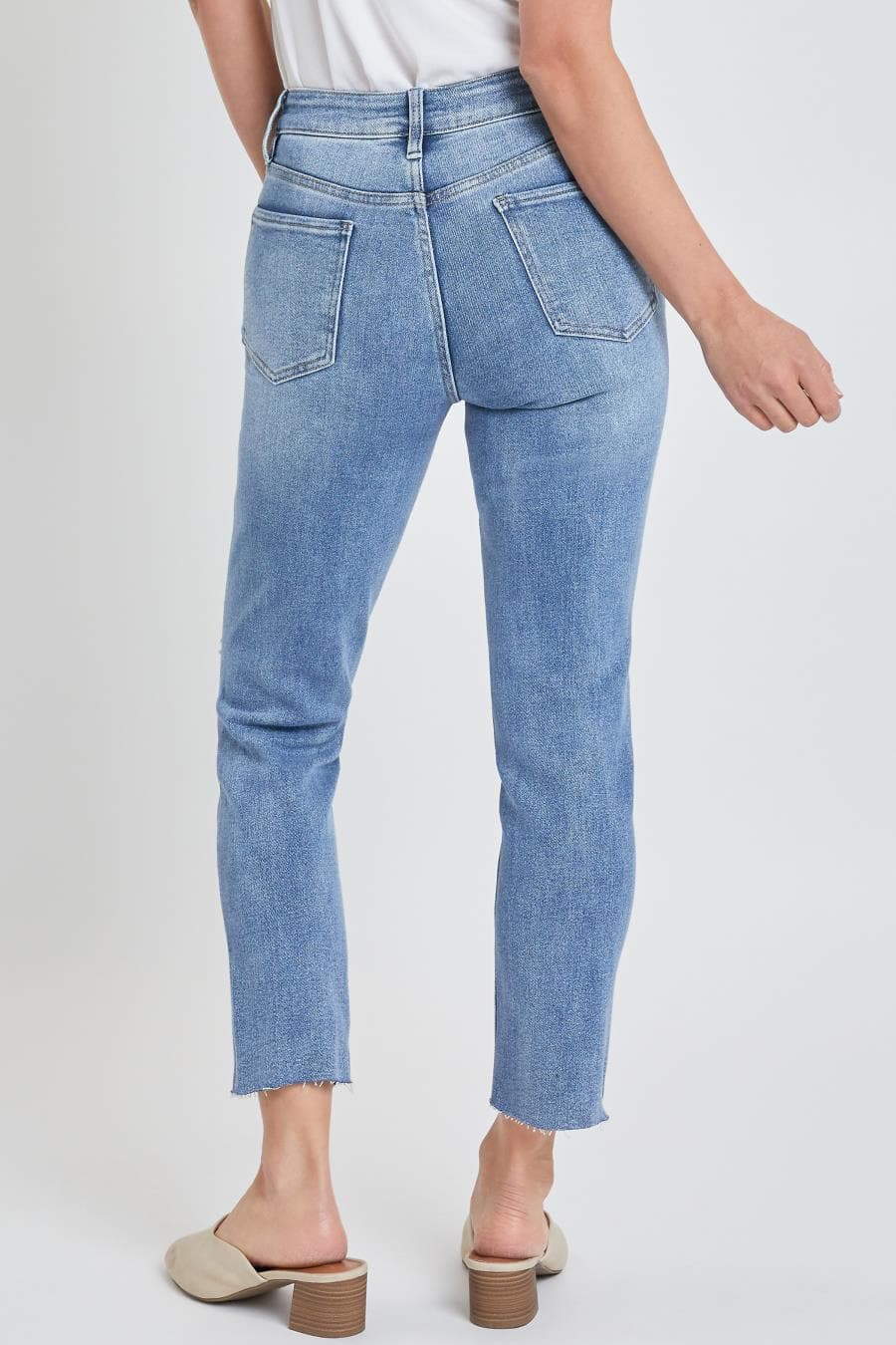 Women's Vintage Wash Straight Ankle Ripped Jean with Frayed Hem