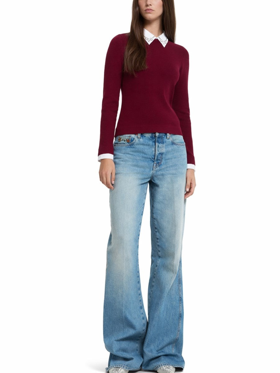 Flare Leg Jeans Blue Cotton