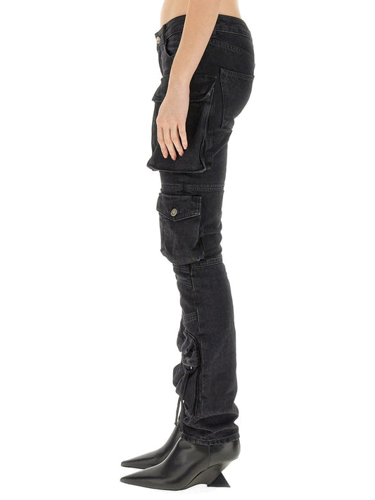 The Attico Low-Rise Cargo Jeans in Black, view 2