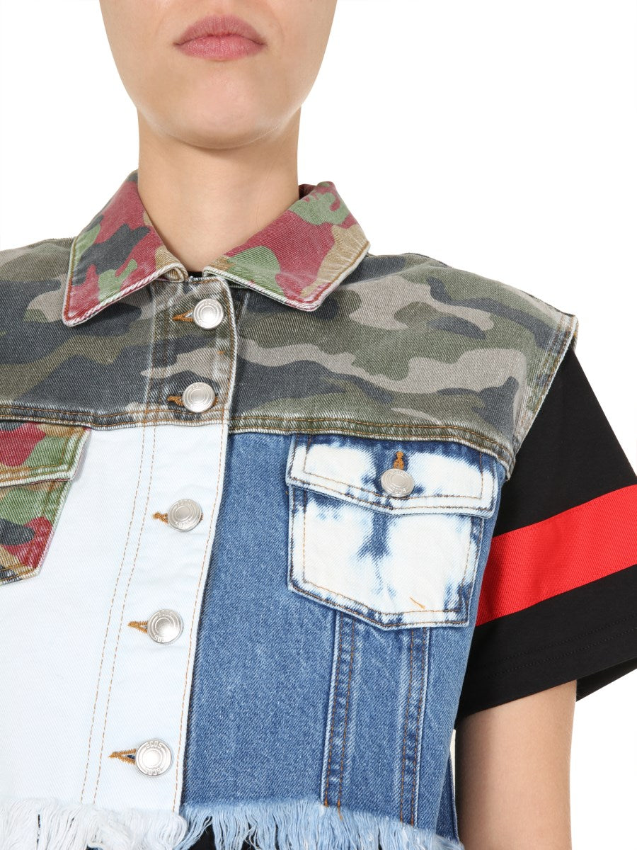 Cropped Patchwork Denim Vest