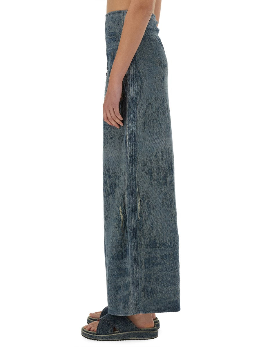 Long Distressed Denim Skirt