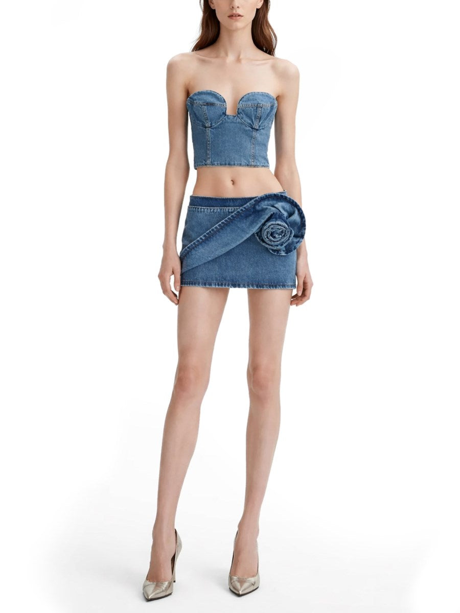 Rose Wrap Mini Skirt in Blue Denim