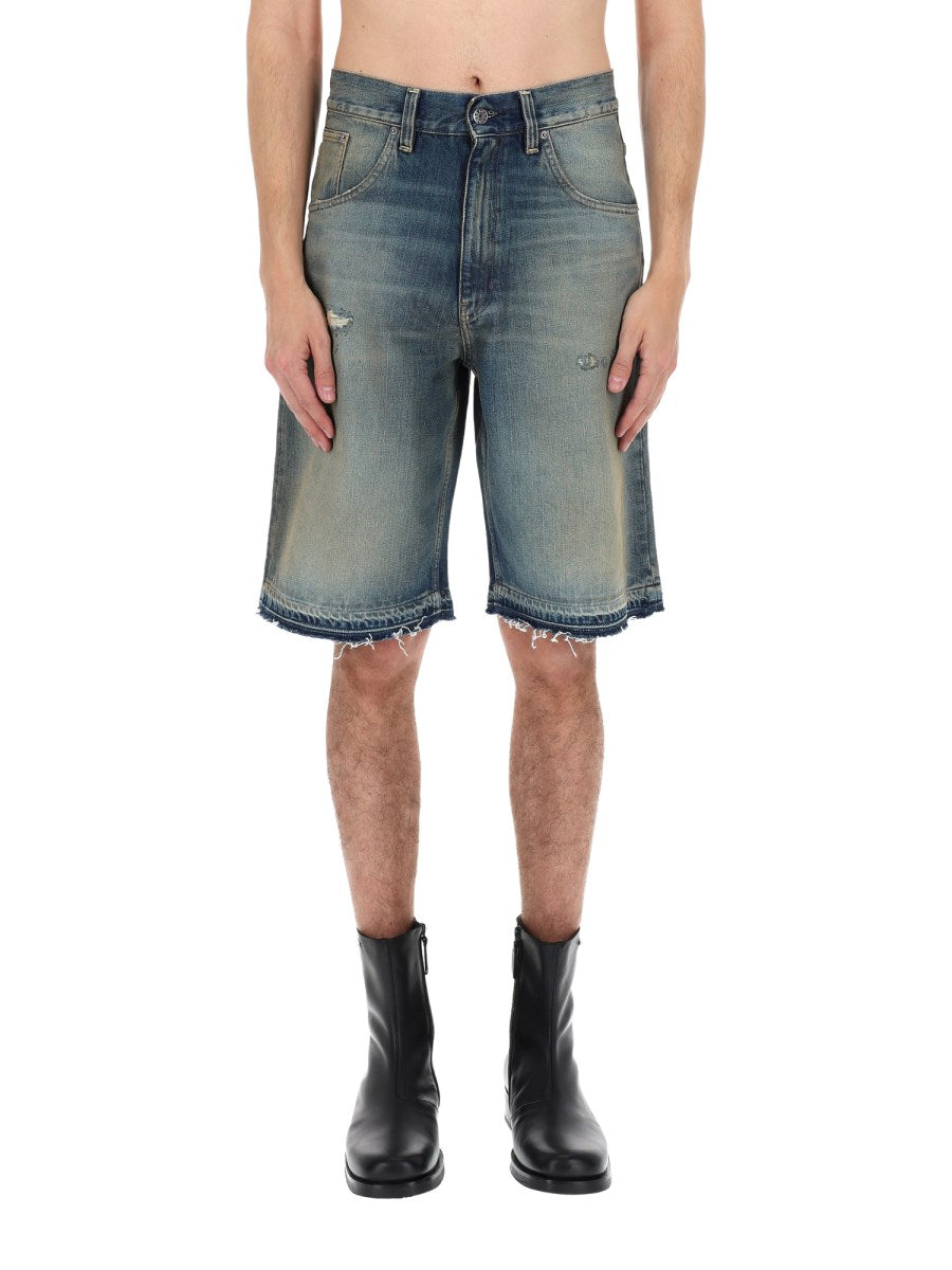 Wide Raw-Hem Denim Shorts