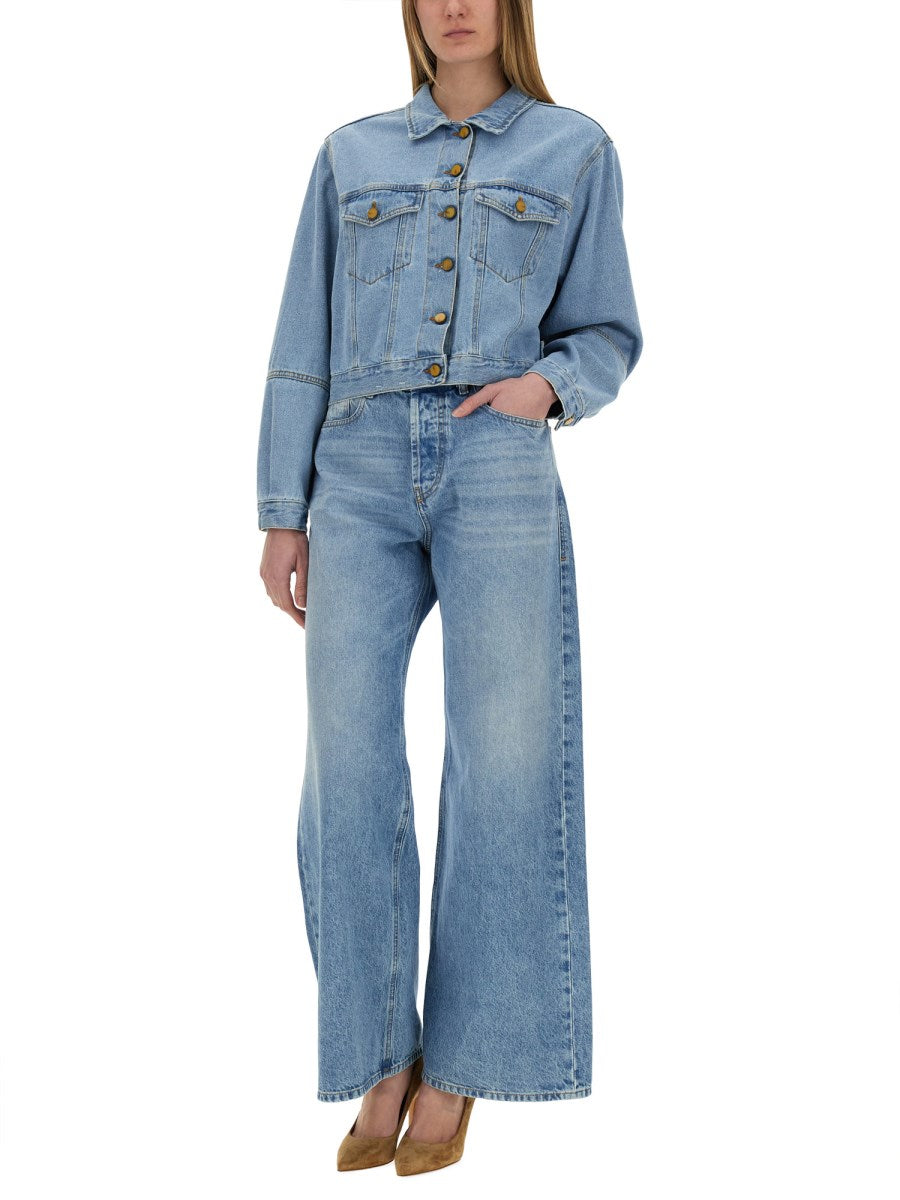 Cropped Denim Jacket with Gold Buttons