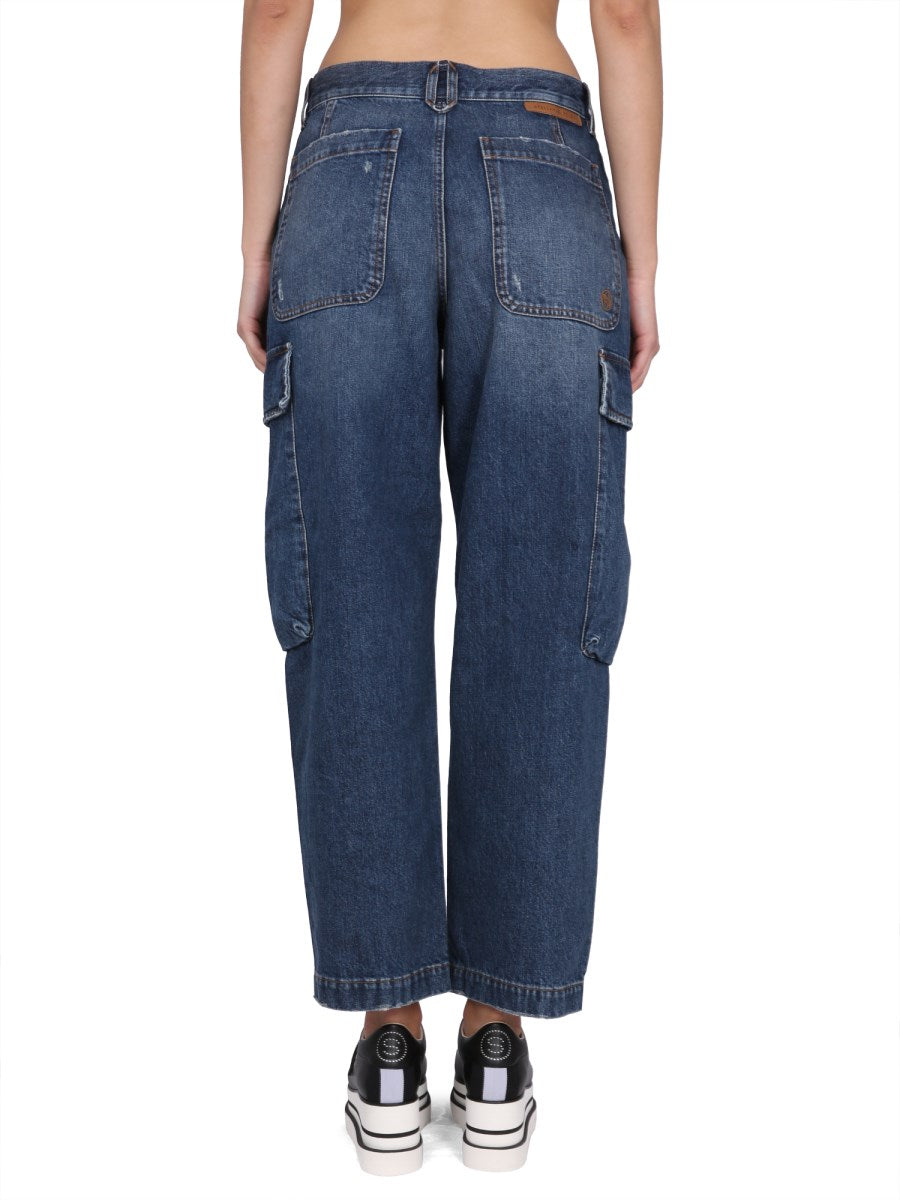 Cropped Cargo Jeans in Dark Blue