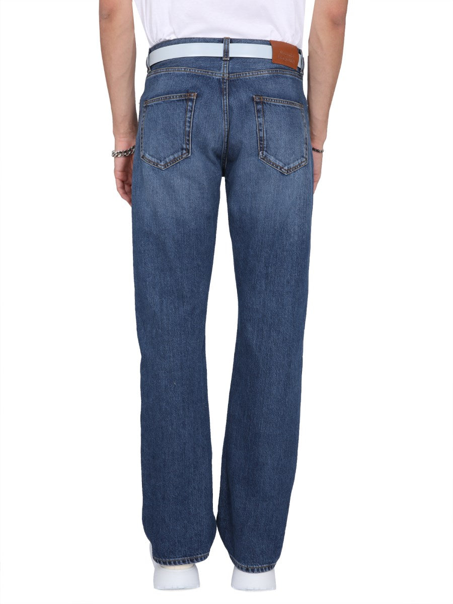 Five-Pocket Straight Jeans in Mid Blue