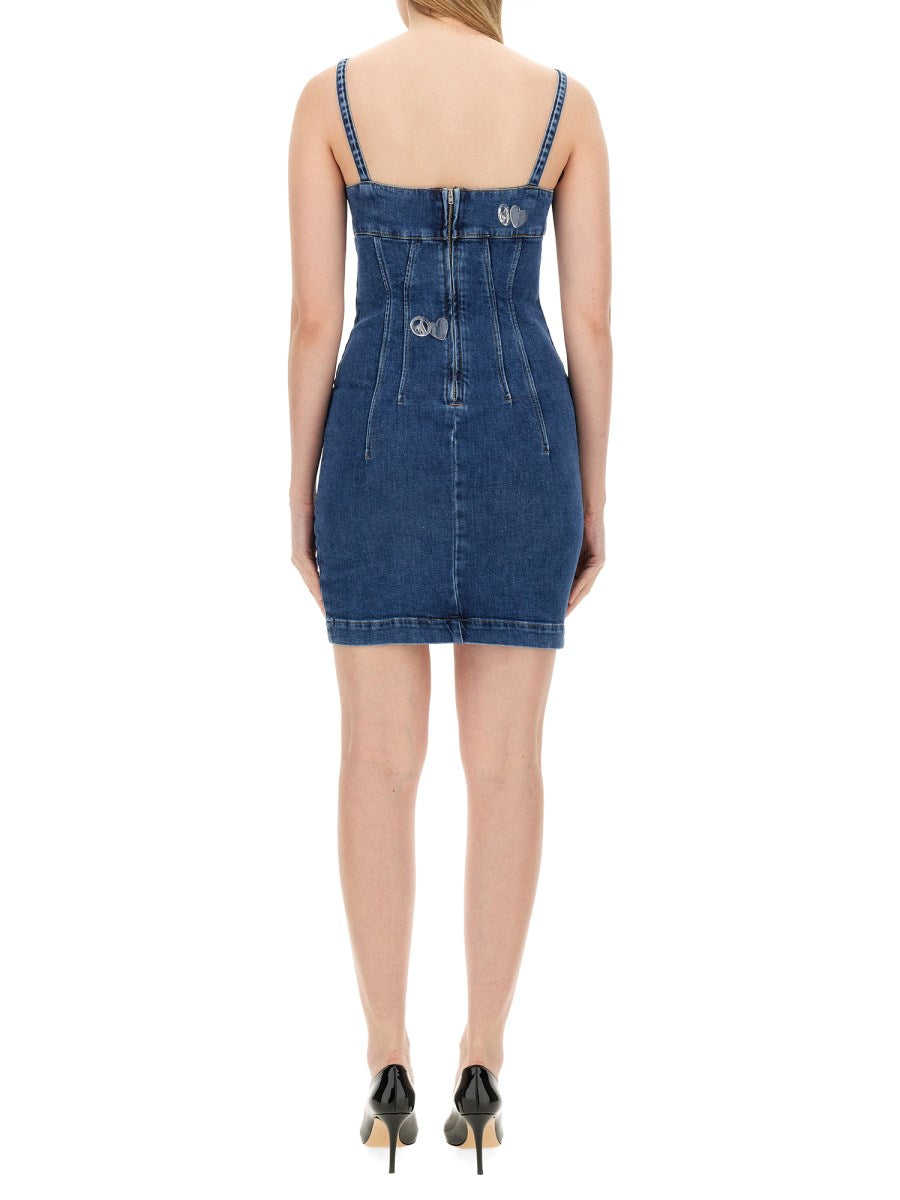 Heart-Detail Denim Bustier Dress