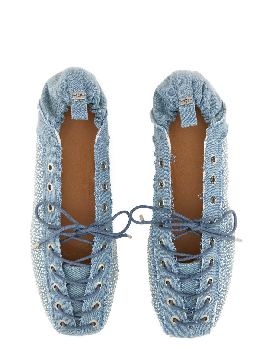 Lace-Up Ballerina in Denim