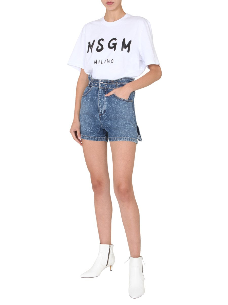 Belted Paperbag Denim Shorts