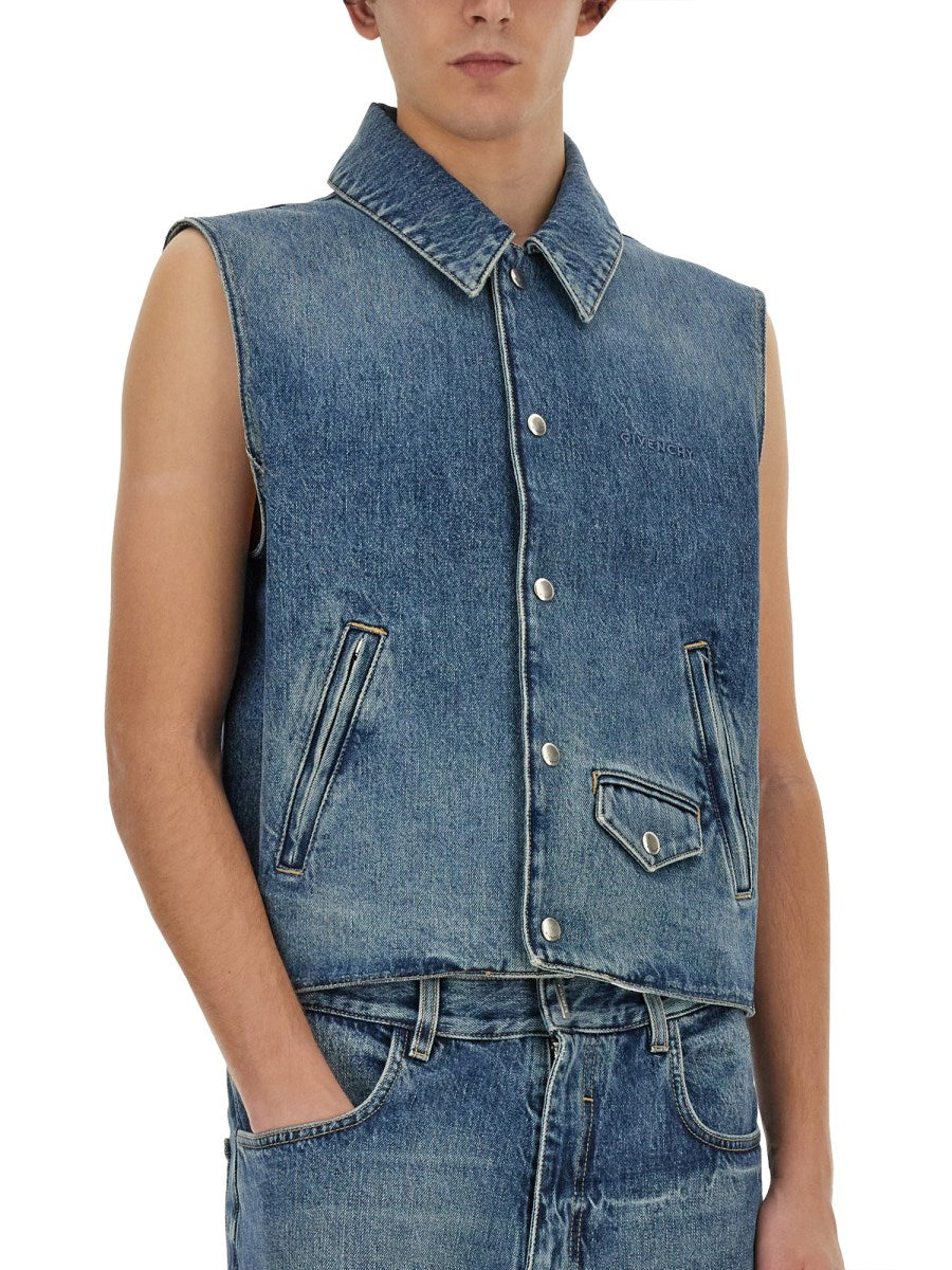 Denim Vest in Mid Blue