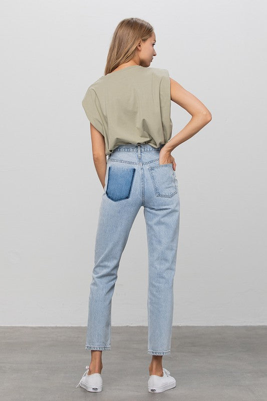High Waist Ripped Tapered Jeans