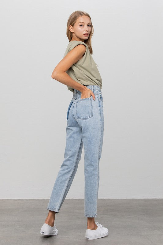 High Waist Ripped Tapered Jeans