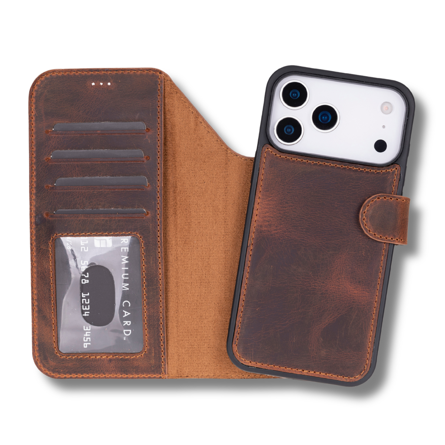 Leather iPhone 18 Pro Wallet Case – Brown - Austin