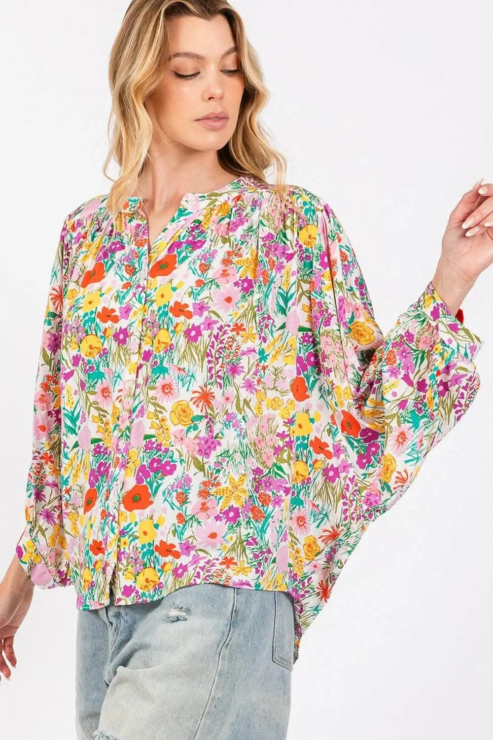 Trendsi Floral Button Down Women's Casual Shirt Lightweight Top