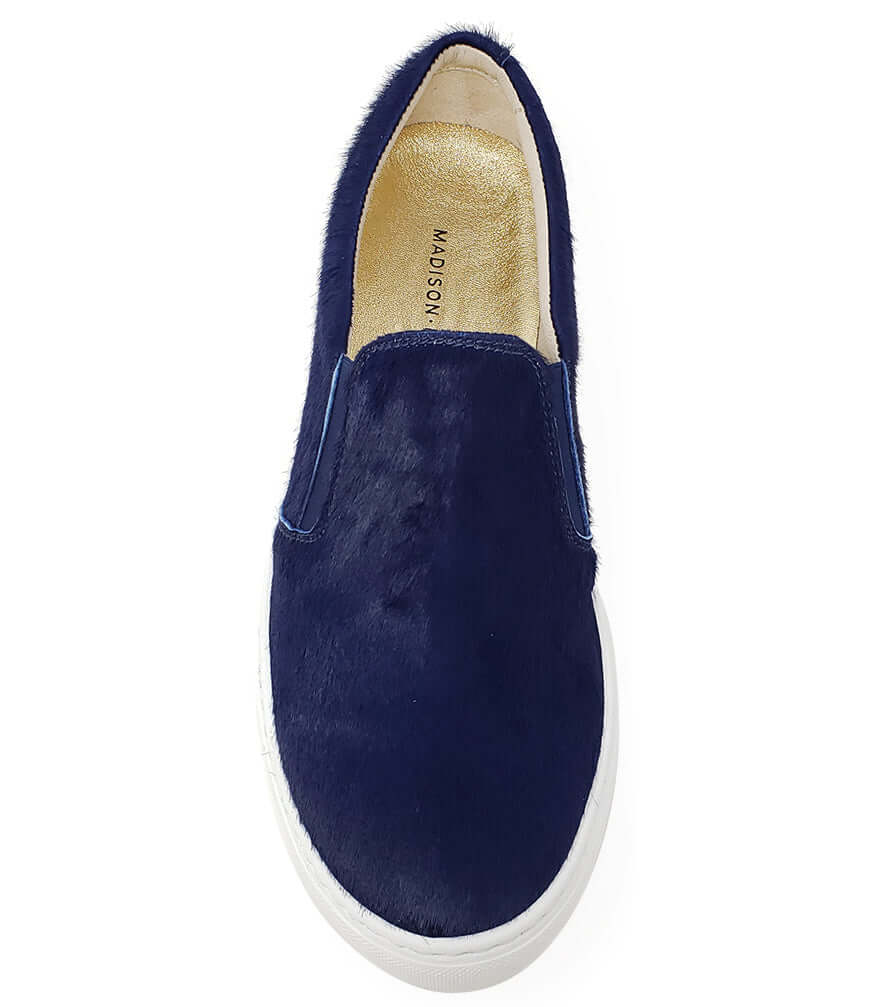 Navy Short Hair Calf Slip On Sneaker