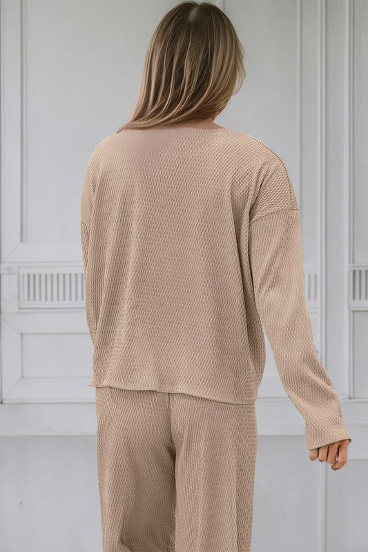 Loose Textured Pullover and Pants Set