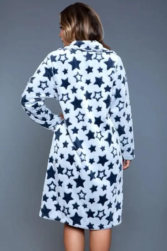 Premium BE WICKED 2068 Starry Robe - Women's L/XL, White/Navy, Apparel & Accessories