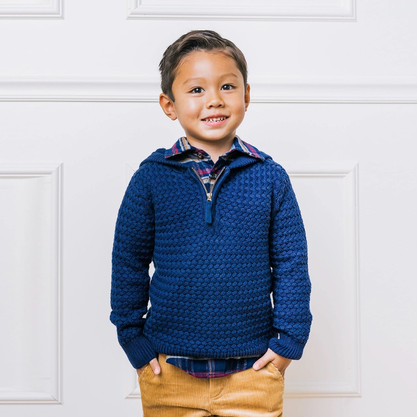 Hooded Half Zip Organic Sweater - Baby