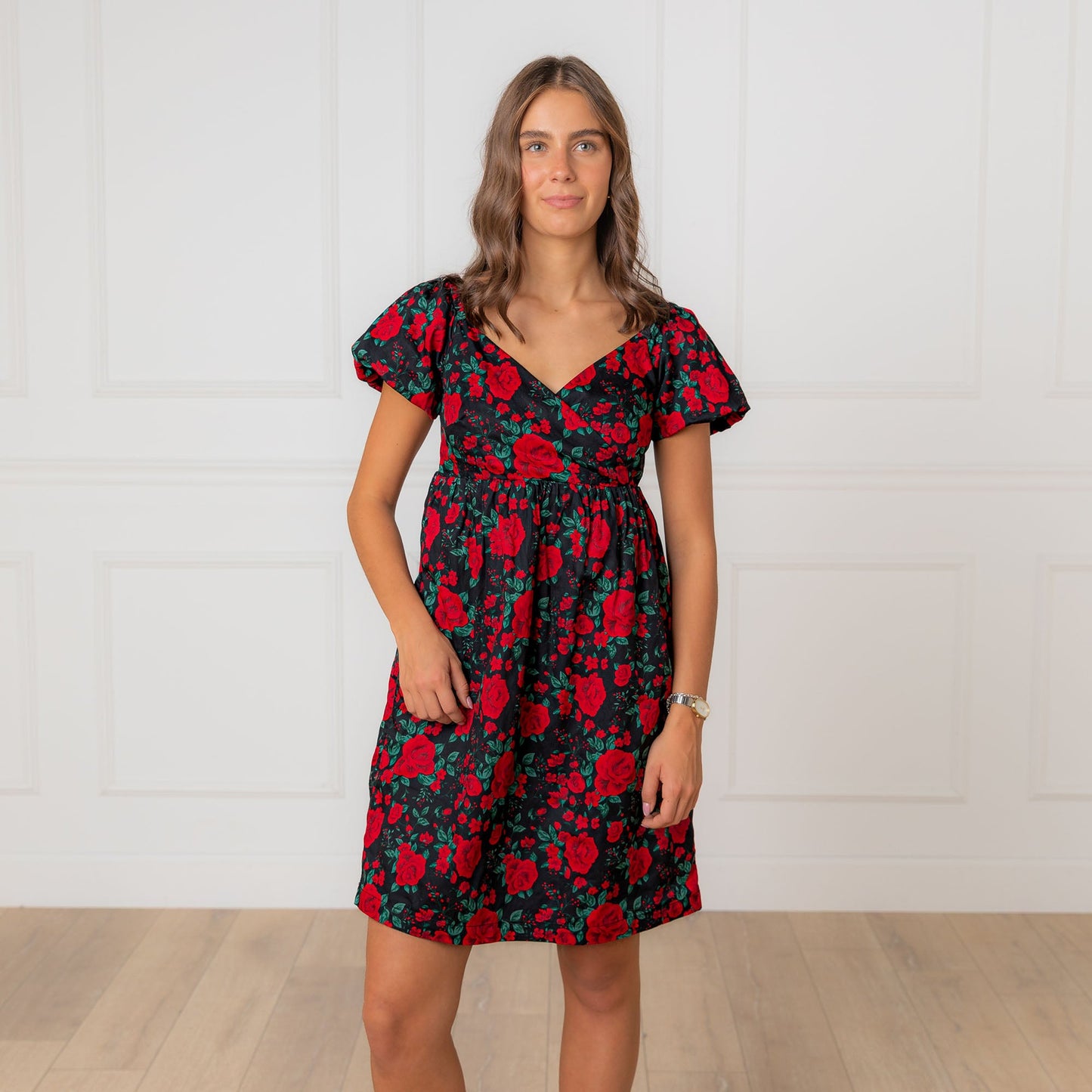 Puff Sleeve Crossover Dress