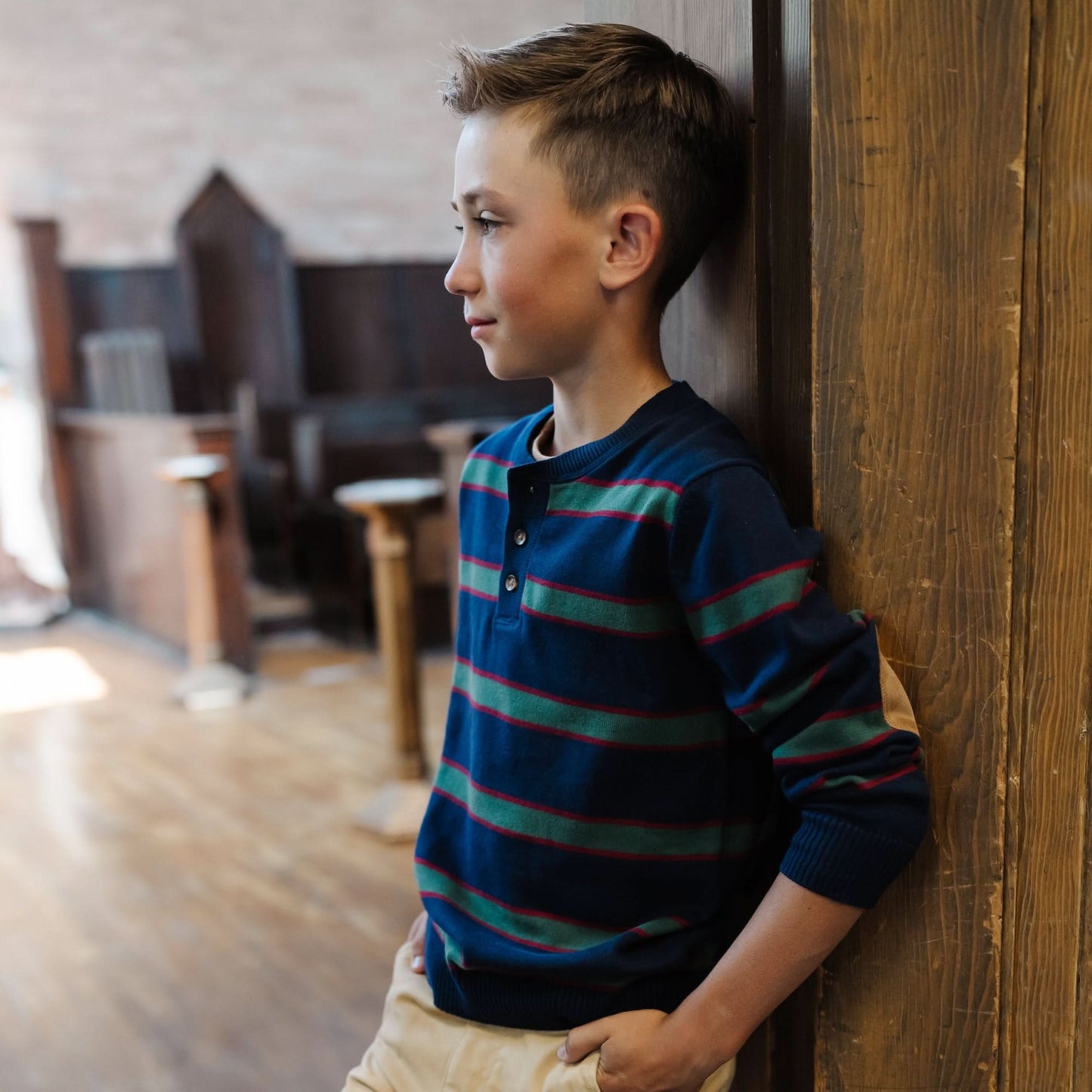 Organic Sweater Henley with Elbow Patches - Baby