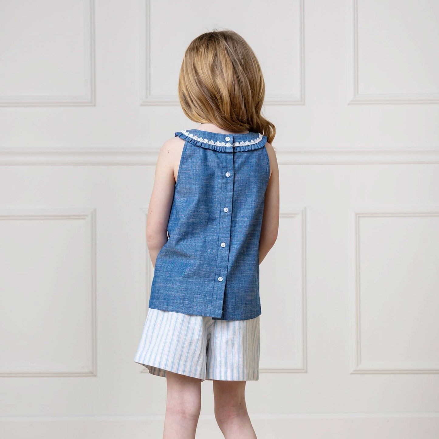 Organic Ruffle Collar Chambray Top - Baby