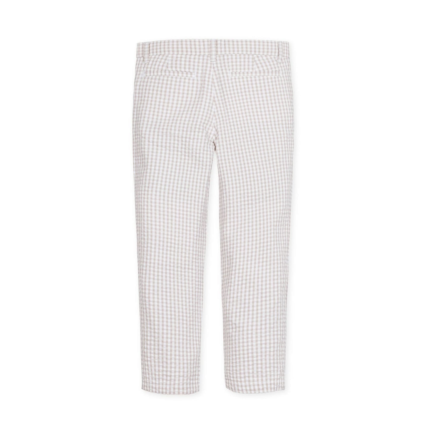 Organic Seersucker Suit Pant Taupe Gingham