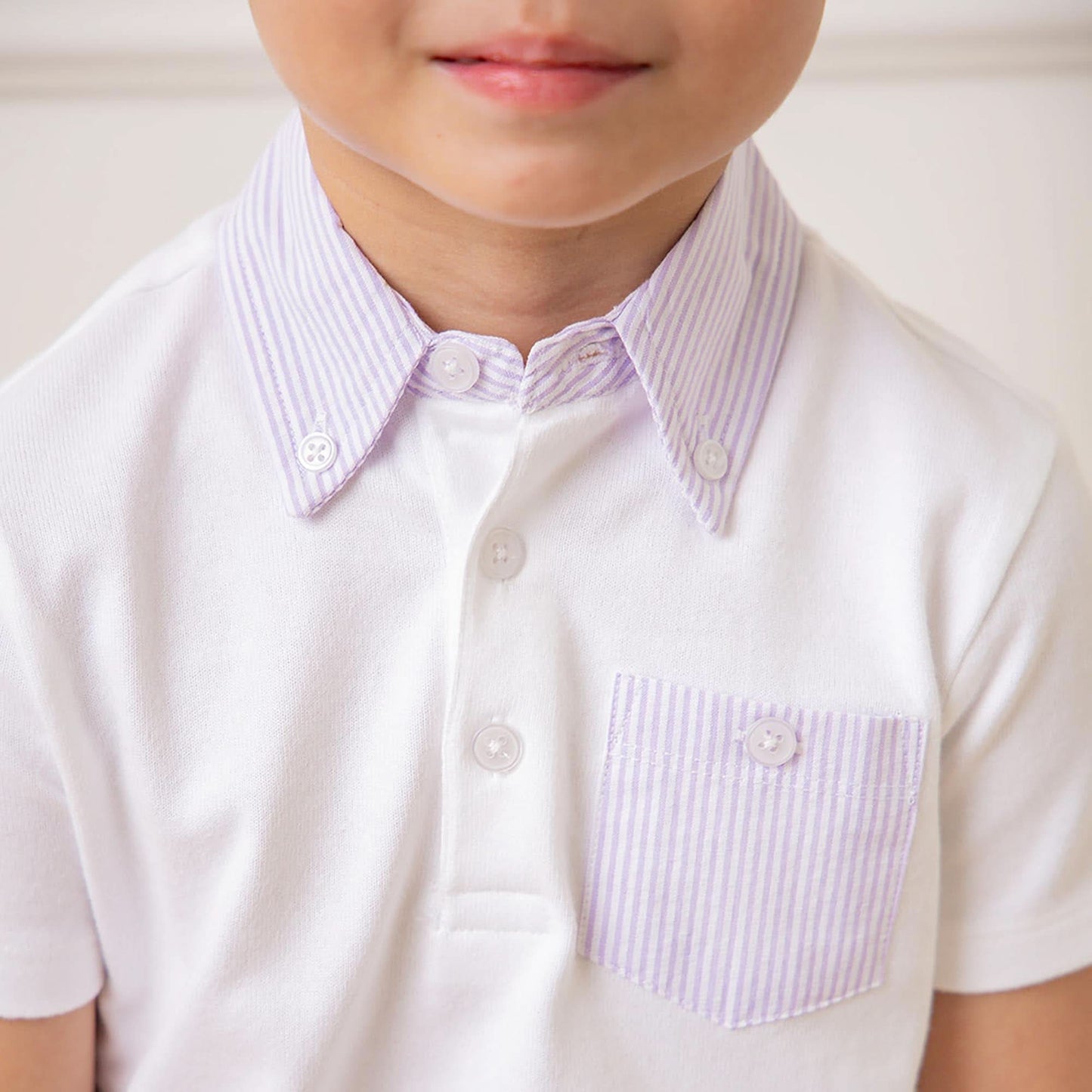 Organic Jersey Polo with Seersucker Trim