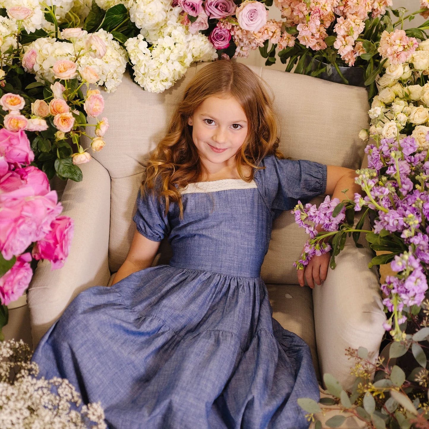 Crochet Trim Organic Chambray Dress - Baby