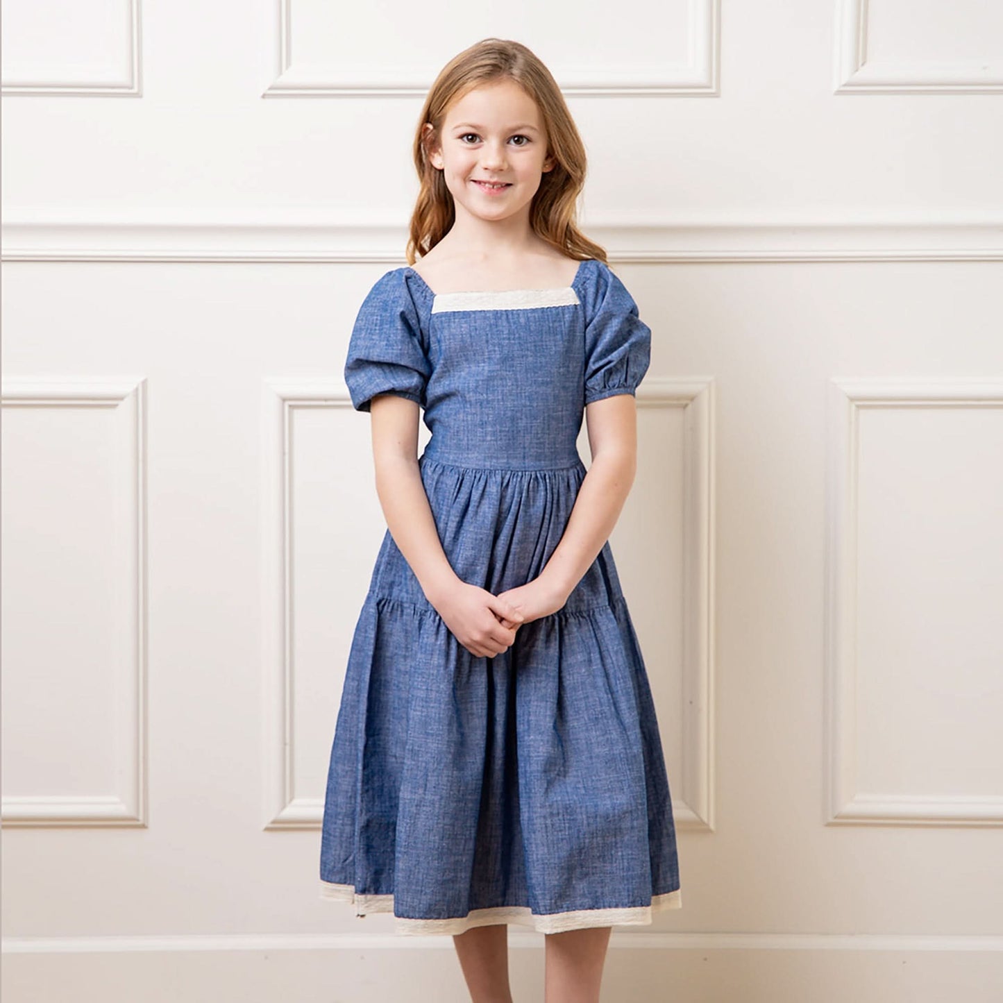 Crochet Trim Organic Chambray Dress - Baby