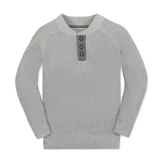 Organic Sweater Henley with Elbow Patches