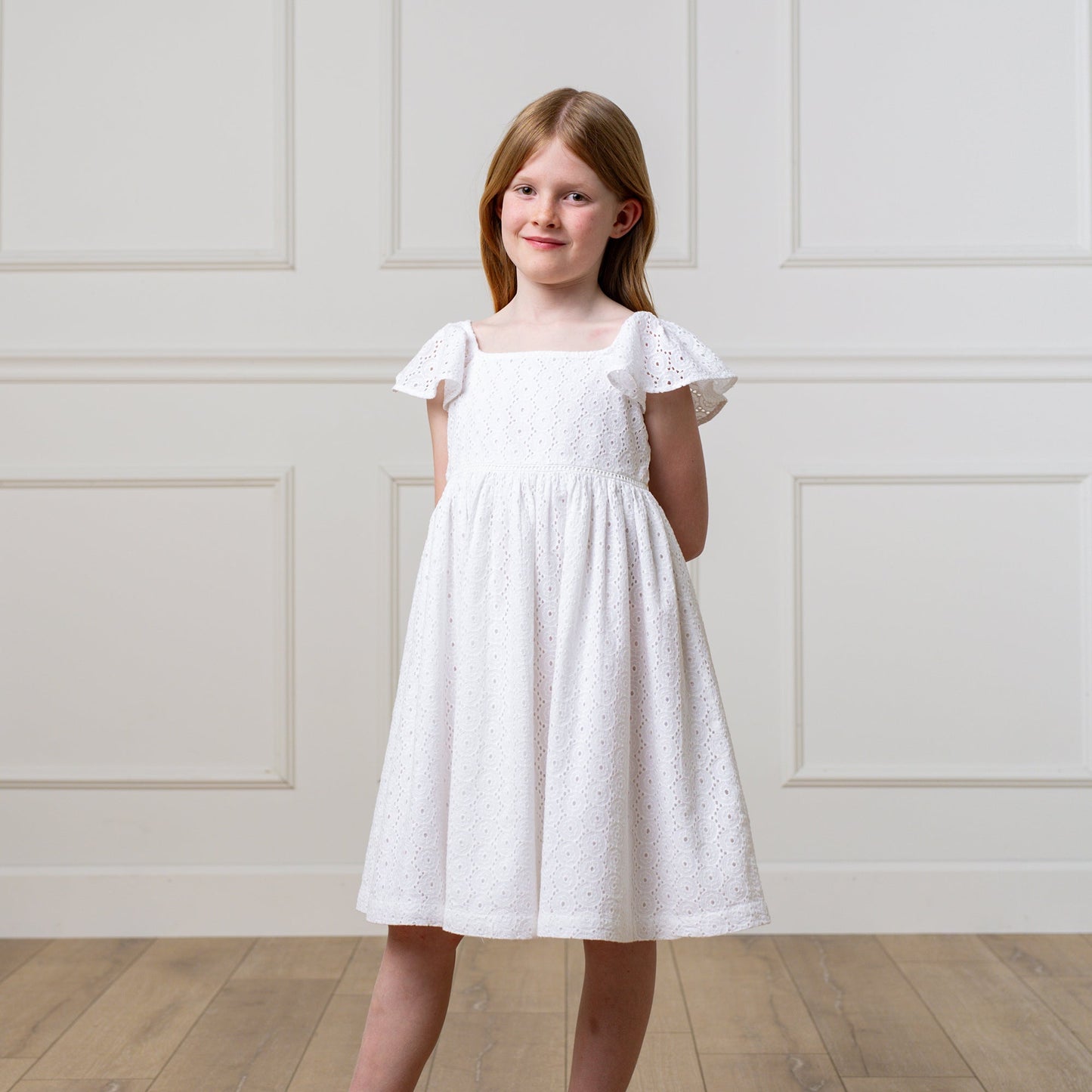Organic Flutter Sleeve Eyelet Dress