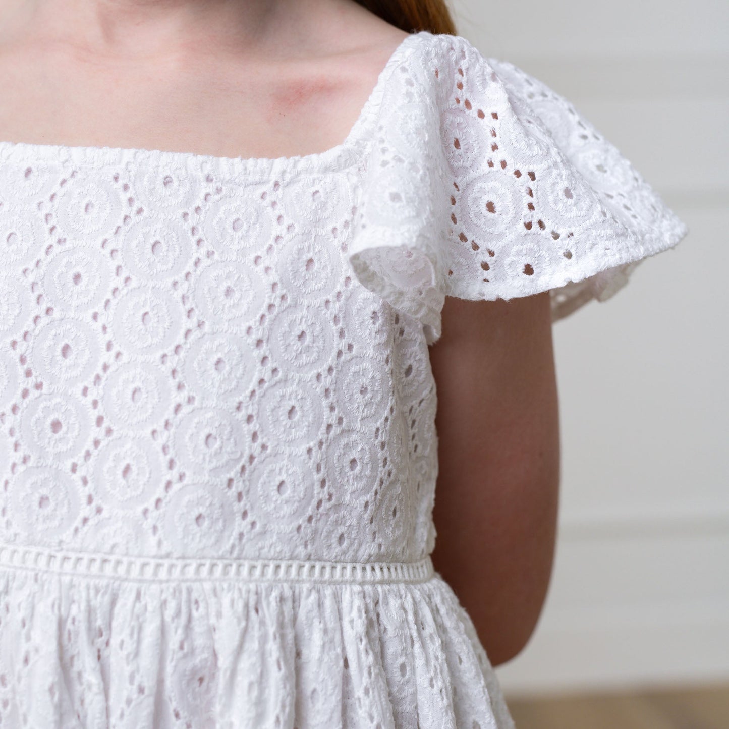 Organic Flutter Sleeve Eyelet Dress