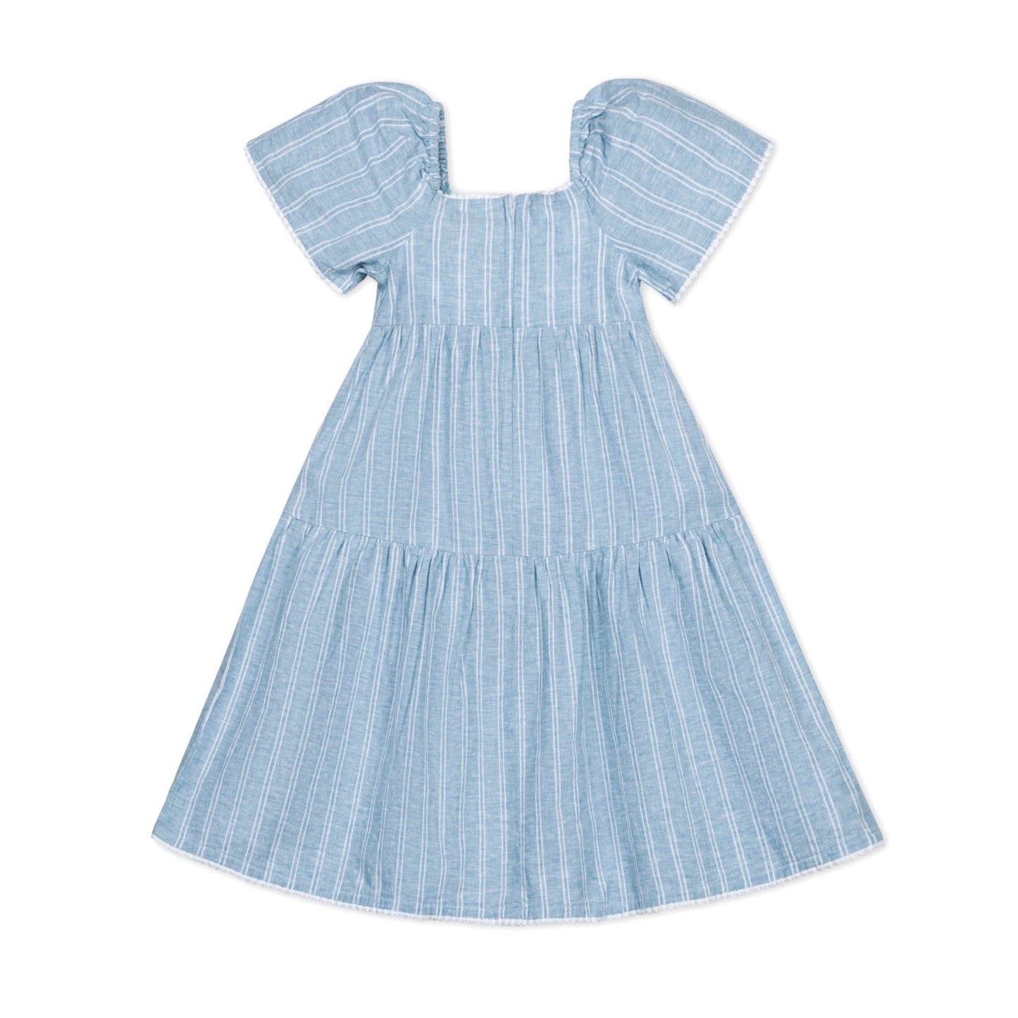 Flounce Sleeve Tiered Linen Dress