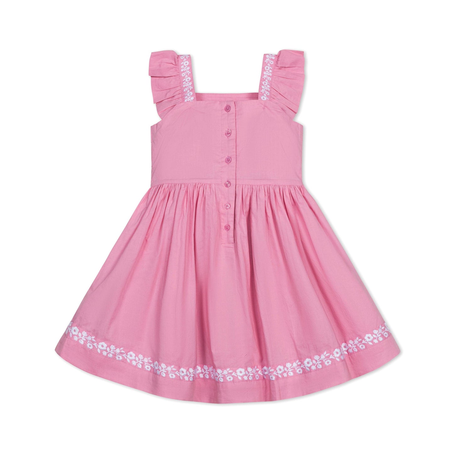 Organic Pleated Apron Dress with Embroidery