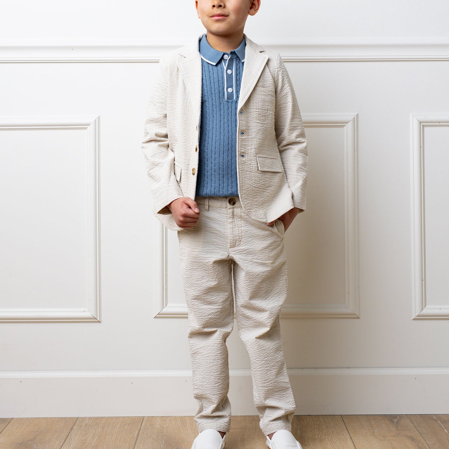 Organic Seersucker Suit Pant Tan