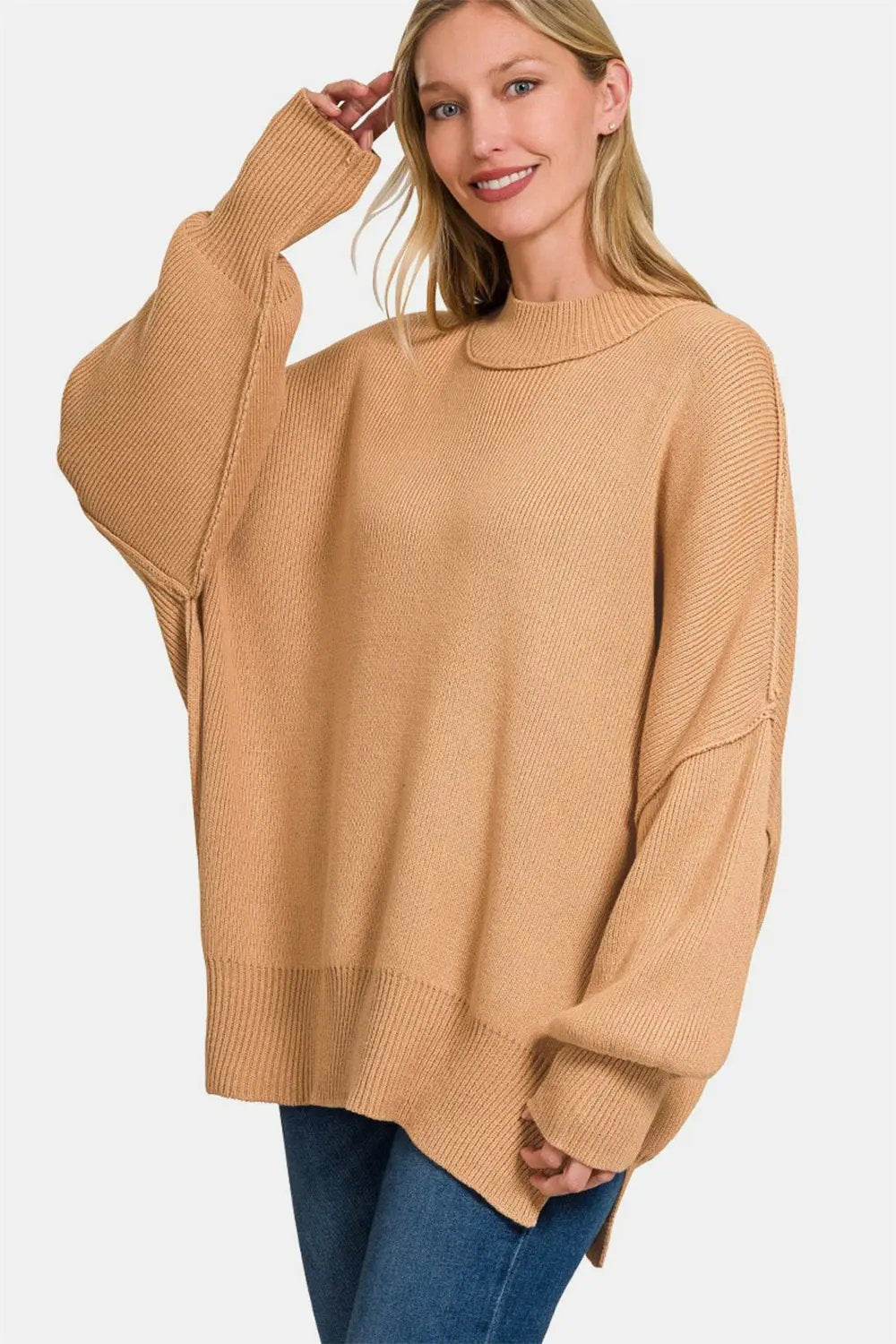 Trendsi Zenana oversized side-slit sweater