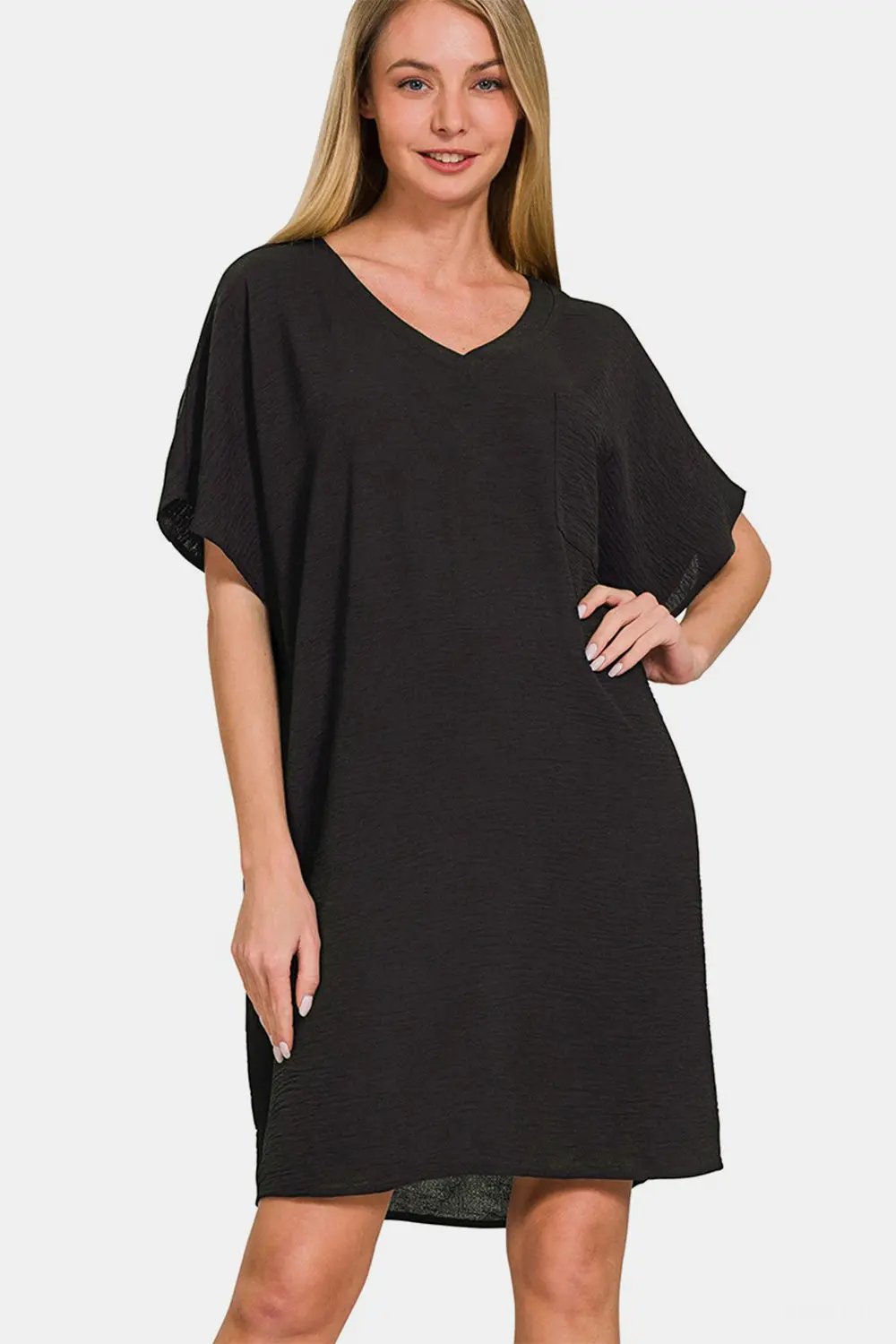 Trendsi Zenana V-Neck Tee Dress with Pockets for Effortles