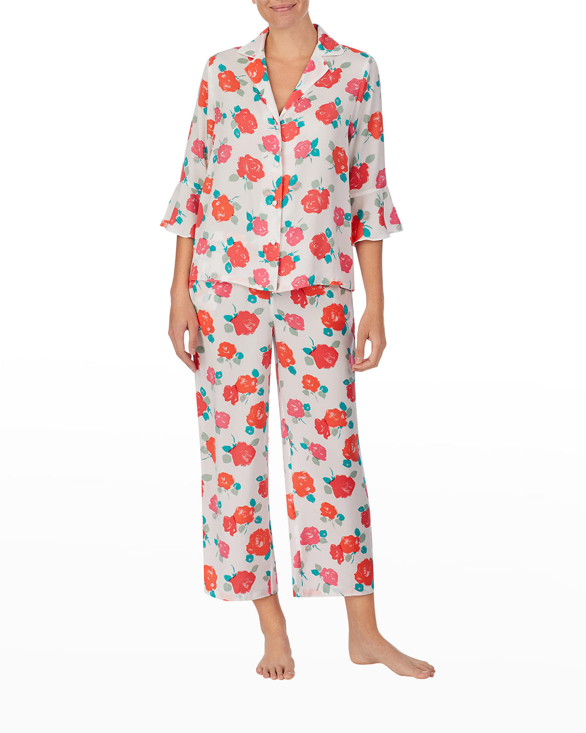 Kate Spade Rosy Crop Pajamas in Rose Bud, Size Medium