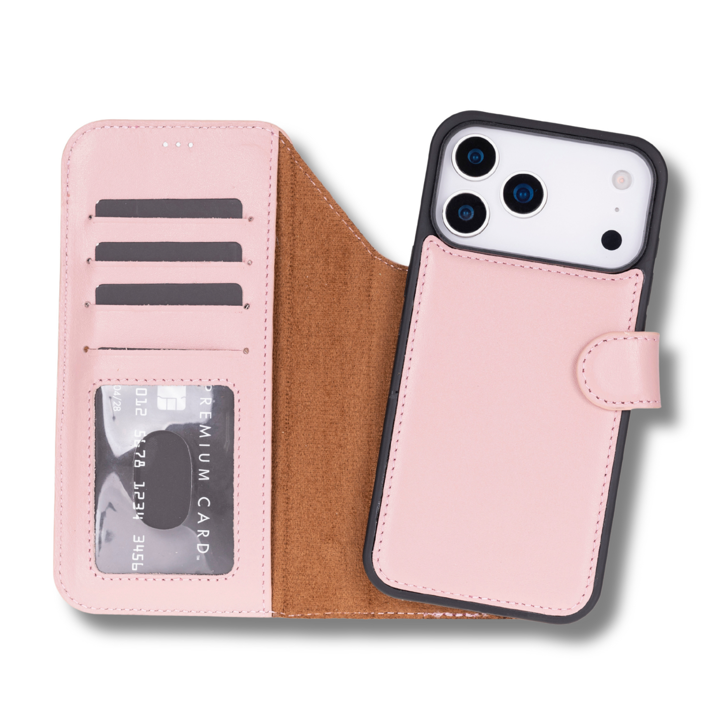 Leather iPhone 18 Pro Wallet Case – Pink - Austin
