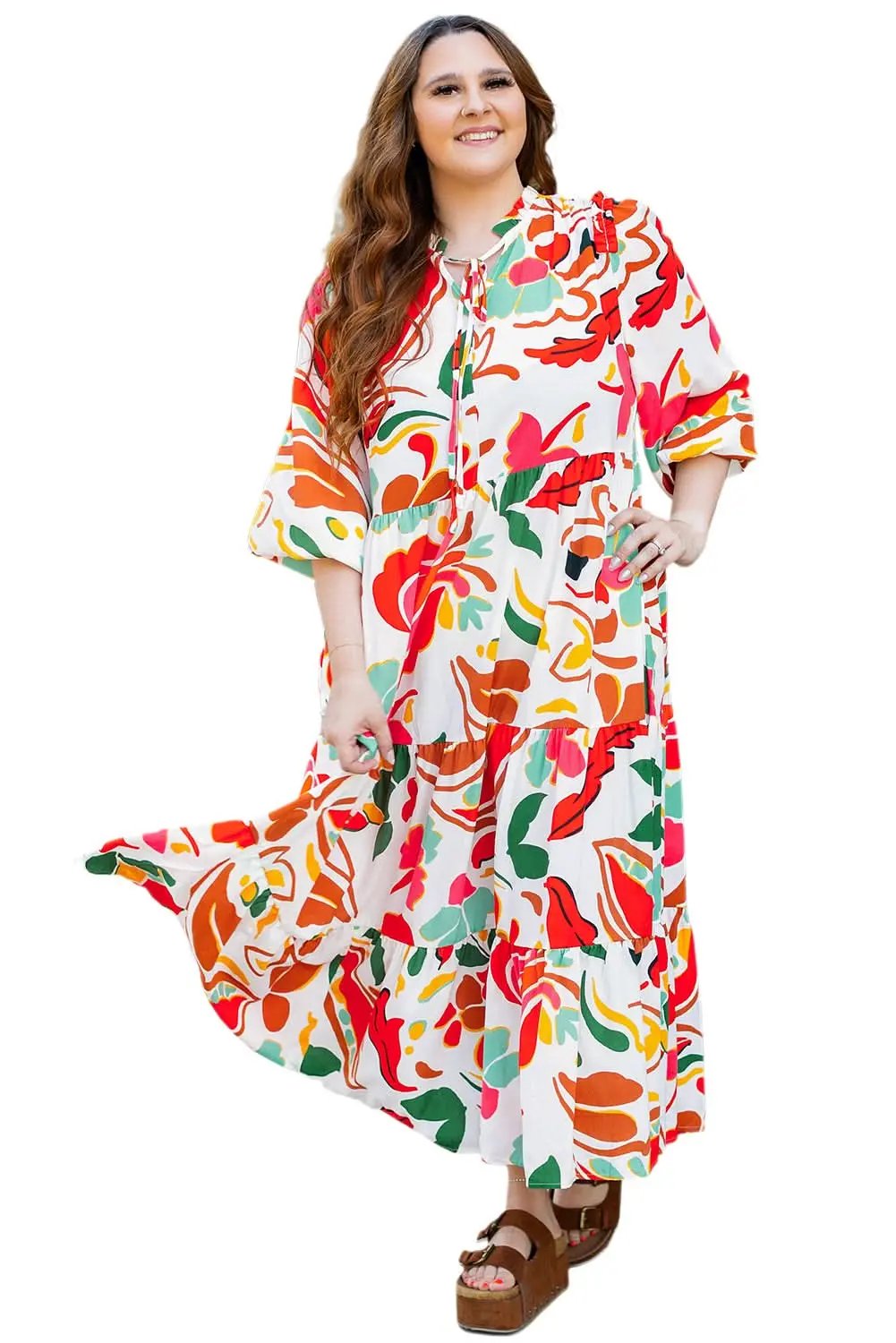 Love Salve Orange Floral Dress Women's Vacation H-Line Spring Style Lightweight