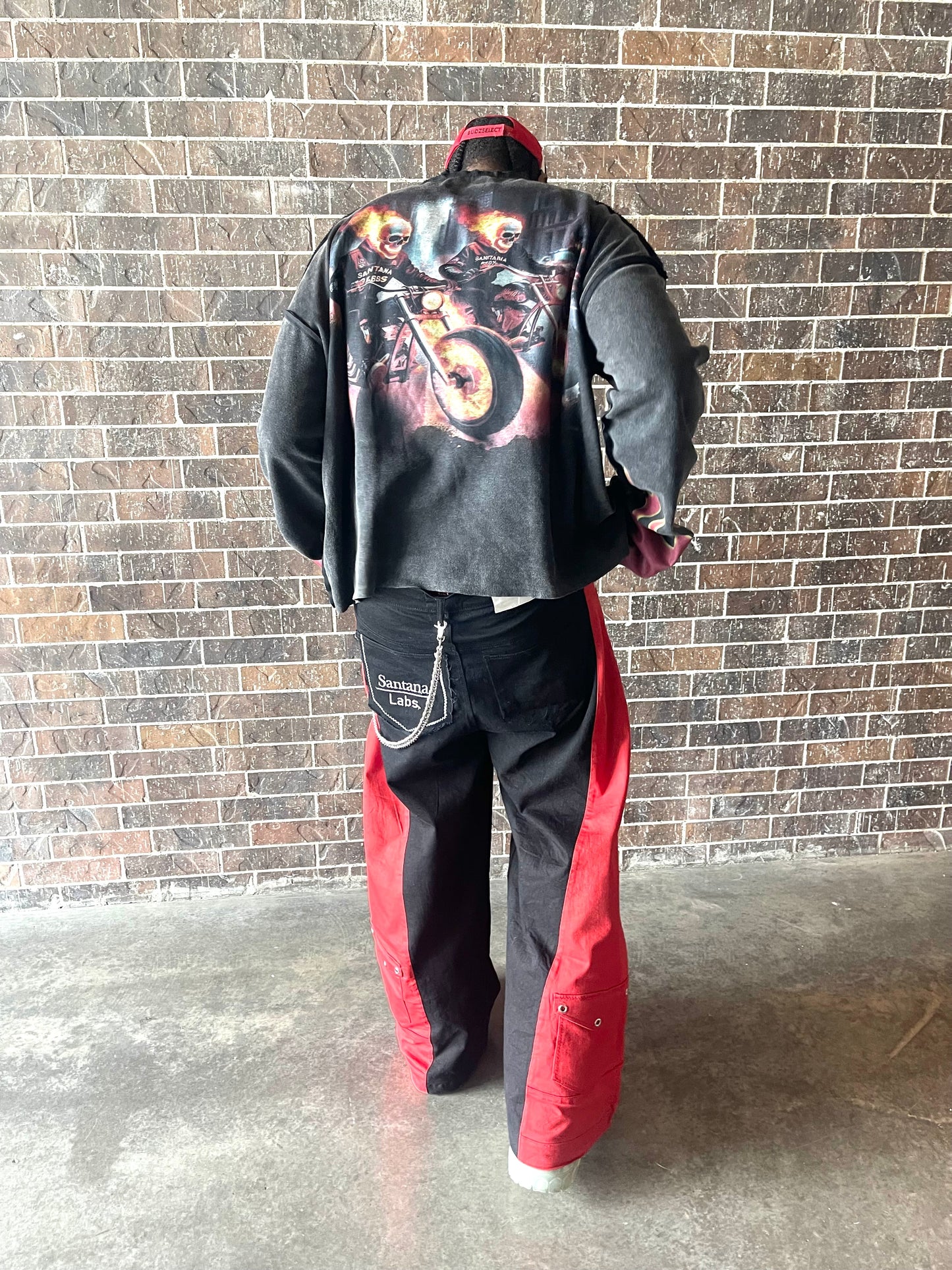 Double Wide Leg Flare Black, Cream & Red Denim