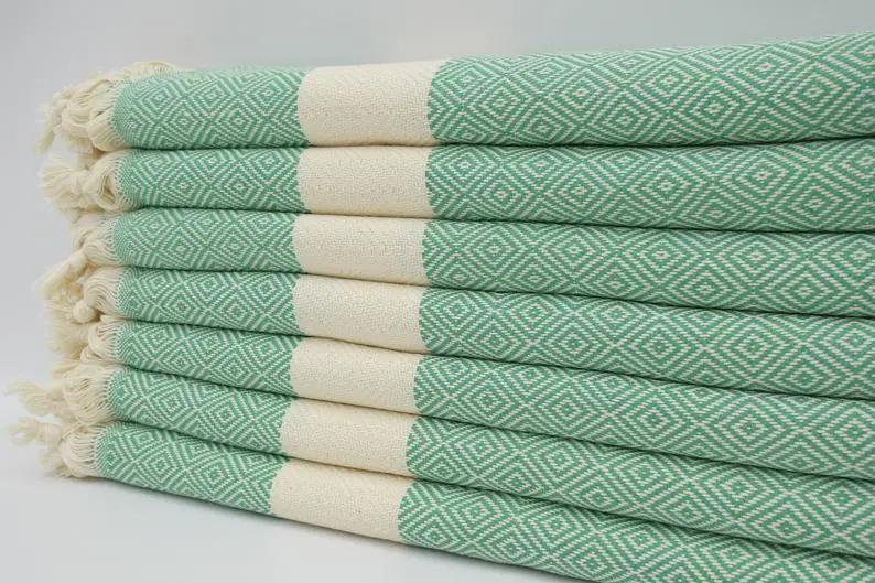 Turkish Bath Towel - 100% Cotton - Green Venice Design