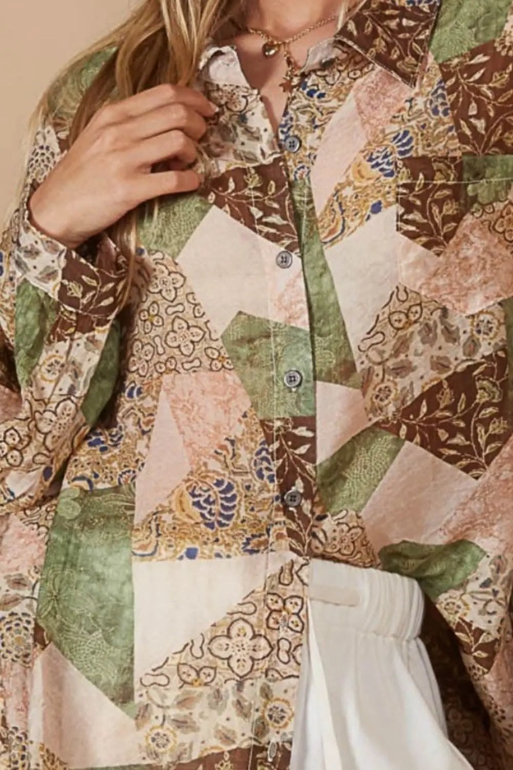 Women's Button-Down Shirt - Printed Long Sleeve - Lightweight Casual