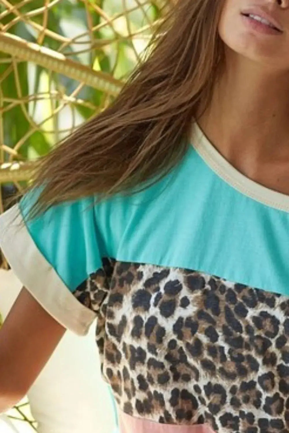 Women's T-Shirt - Leopard Color Block - Casual Soft