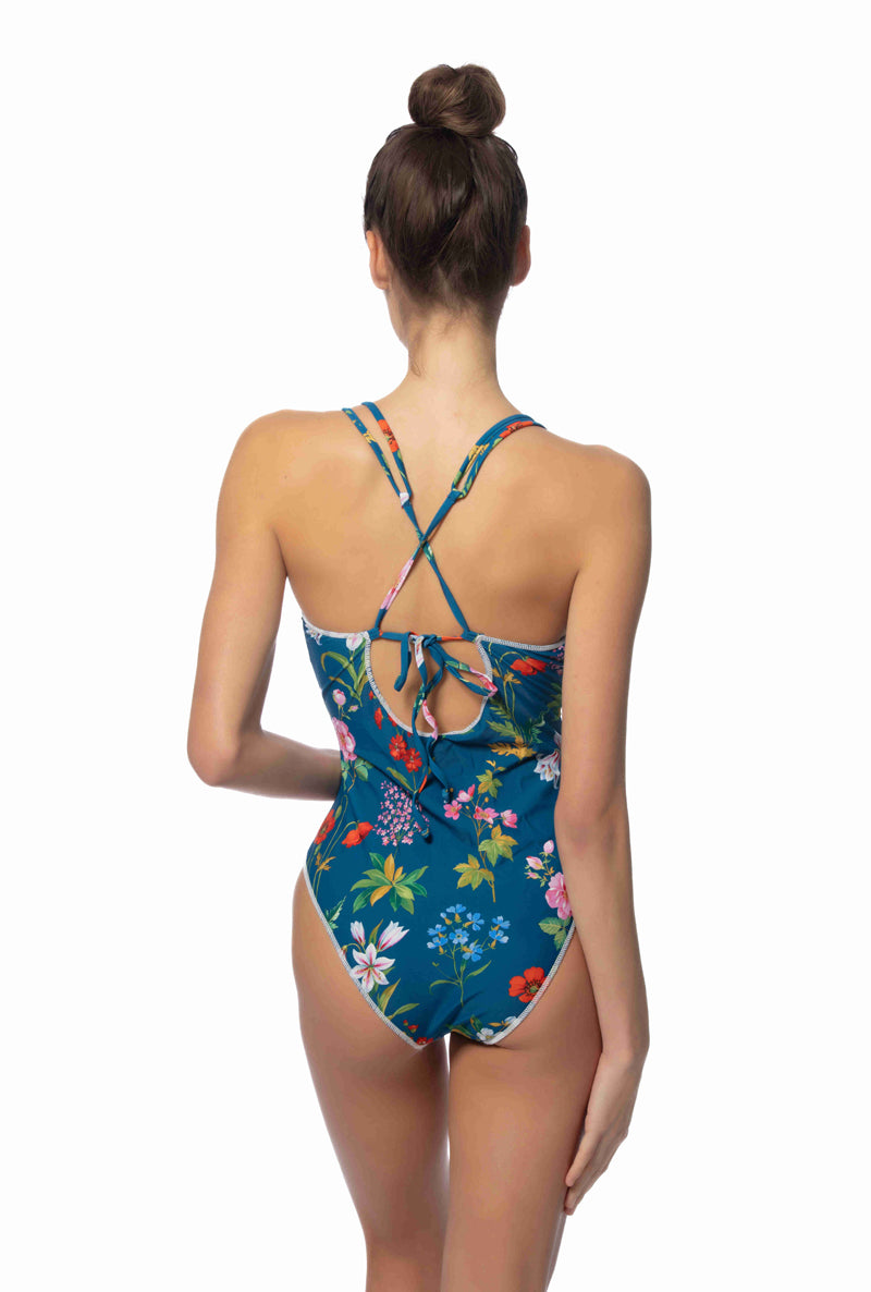 STITCHING DETAIL FLORAL ONE PIECE SWIMSUIT