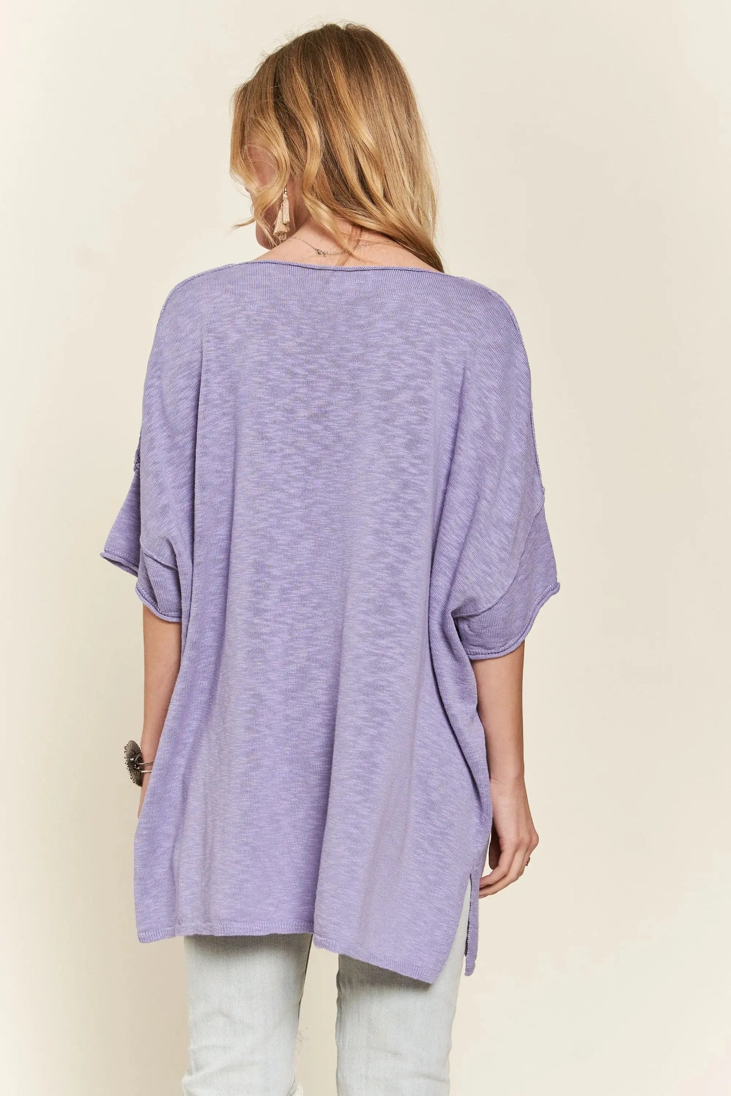 Knit Tunic Top - Drop Shoulder Loose Fit - Long Sleeve