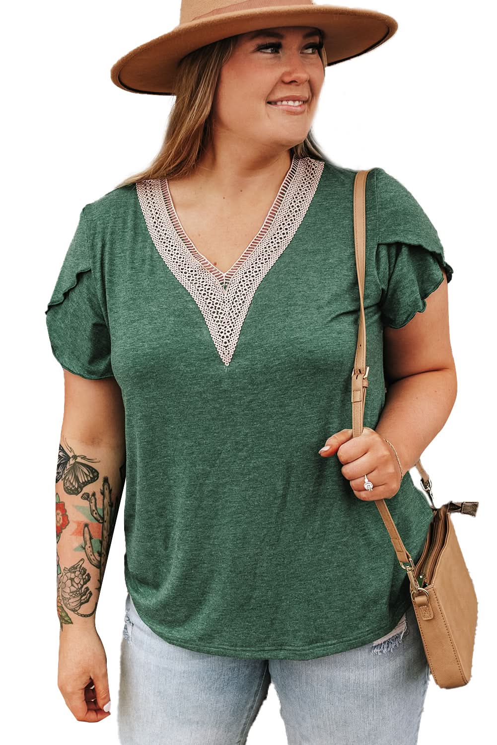 Love Salve Green Embroidered Top Women's Vacation Blouse Casual Lace Summer